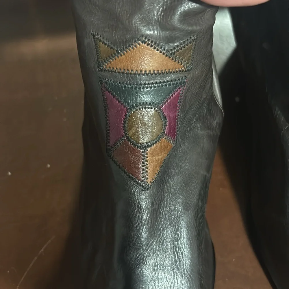 Vintage Black Leather Ankle Boots Retro 80s Slouch Booties Minimalist Boho Chic - Picture 3 of 9